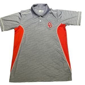 OU University of Oklahoma Russell Athletic Mens Medium Gray and Red Polo Shirt